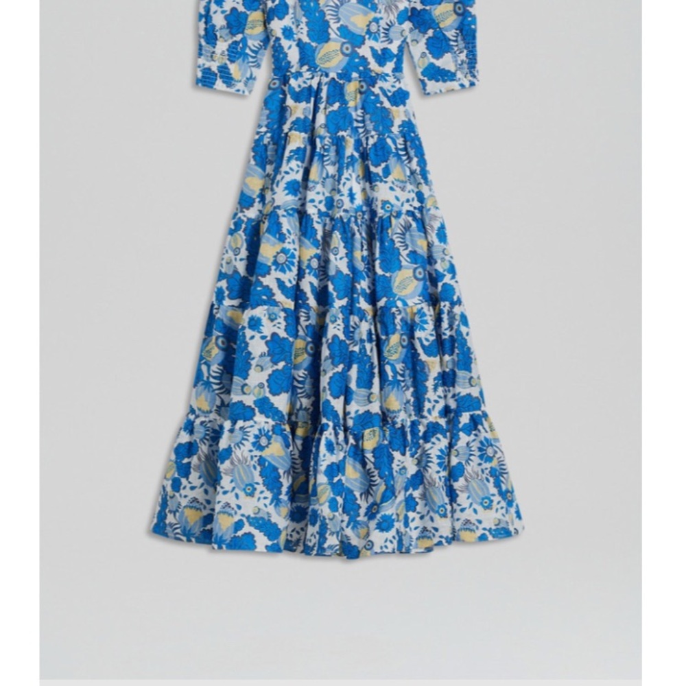 Scanlan Theodore Blue and White Floral Long Sleeve Dress
